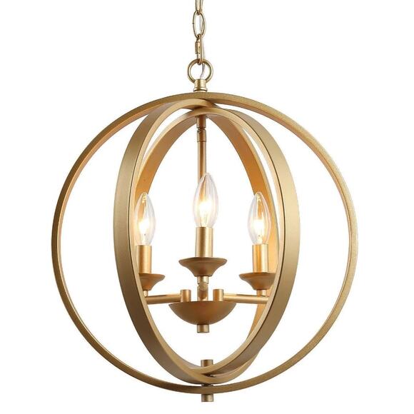 LNC Theophanis 3-Light Small Gold Chandelier NEW light hanging sphere globe - Picture 1 of 7